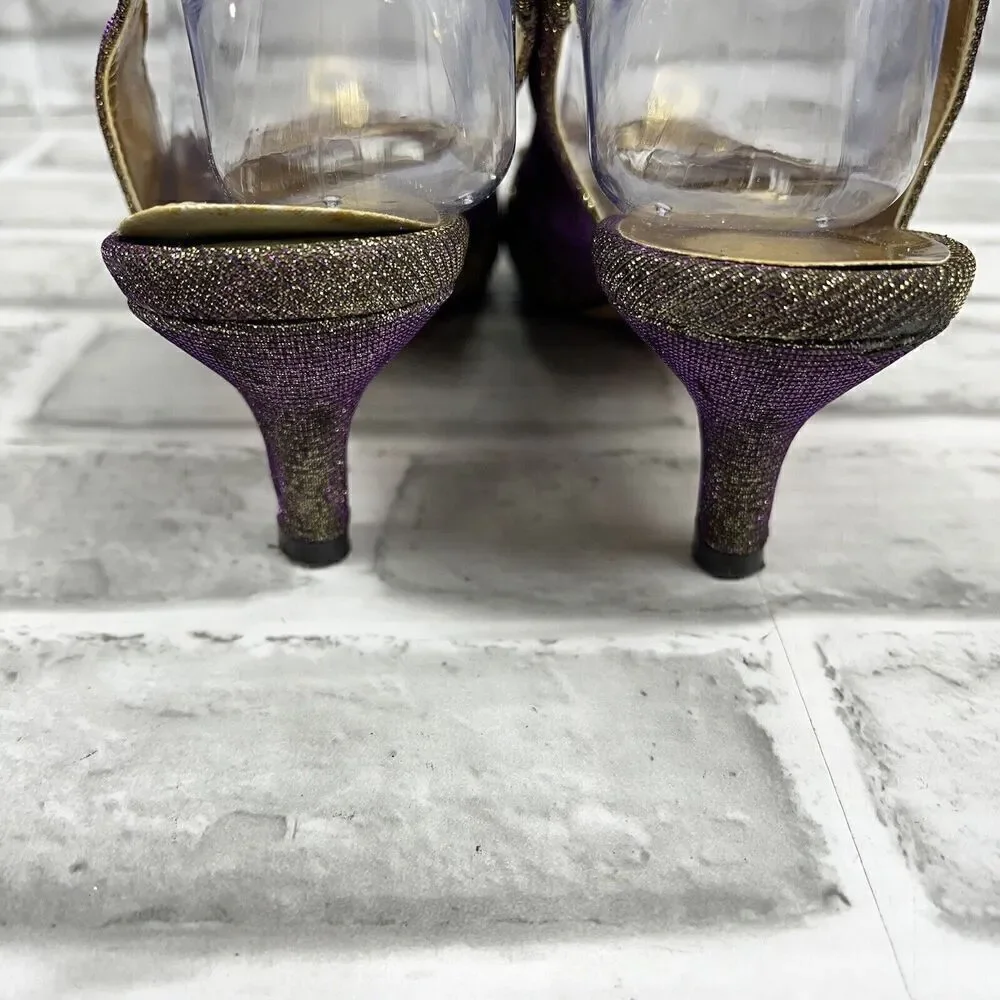 J Renee Slader Women’s Size 7 Colorful Shimmer Slingback Kitten Heel Shoes